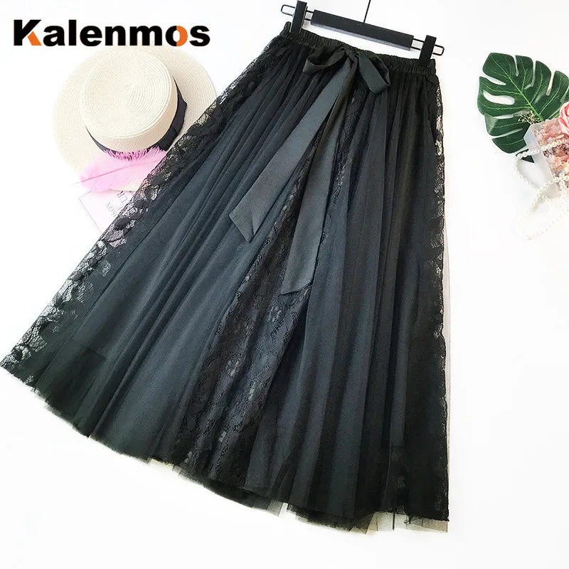 

Skirt Francais Spring Summer Autumn Winter Elastic Waist Long Slim High Waist Japan Saias Faldas Korean Mesh Pleated Skirts