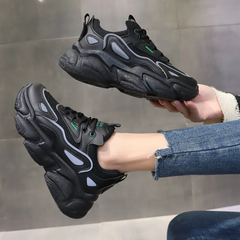 

5 Cm Wedges Heels Korean Style Fashion Women Sneakers Ladies Lace-up Casual Breathable Shoes Fluorescence Increase 2022 New