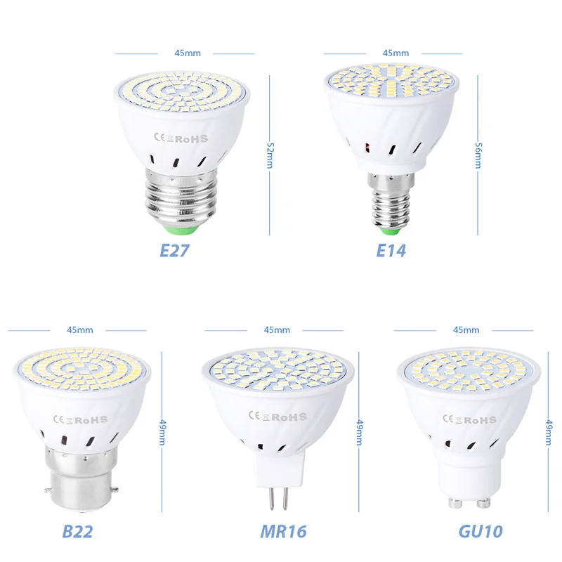 

220V LED Lighting Cup E27/E14/B22/GU104/MR16 Lamp Holder Is Suitable for Living Room 48/60/80leds Energy-saving Spotlight