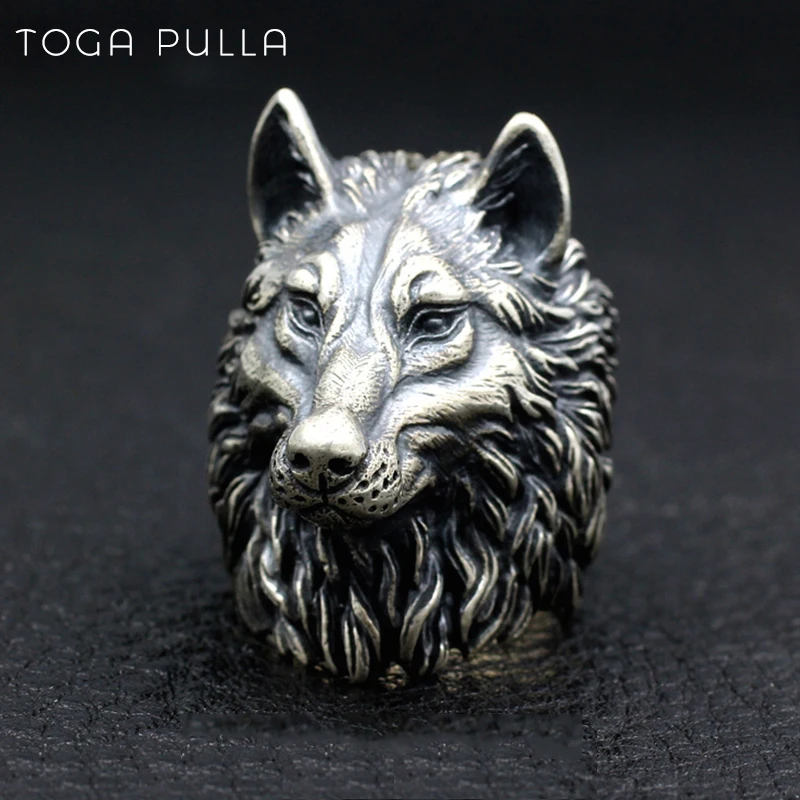 

Unique Vintage Viking Nordic Wolf Head Ring Men Silver Color Stainless Steel Punk Rock Biker Ring Male Viking Amulet Jewelry