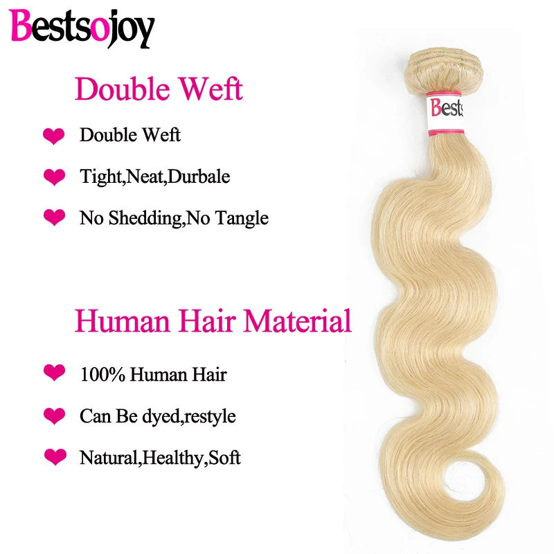 

[Bestsojoy] Body Wave 8'-26 M Brazilian Remy Hair 613 Blonde 100% Human Hair Weaving 3 Bundles