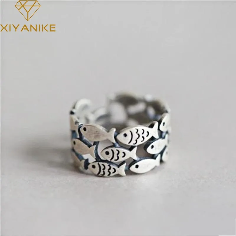 

XIYANIKE Silver Color Handmade Engagement Rings for Women Wedding Couple Creative Design Cute Fishs Jewelry Adjustable