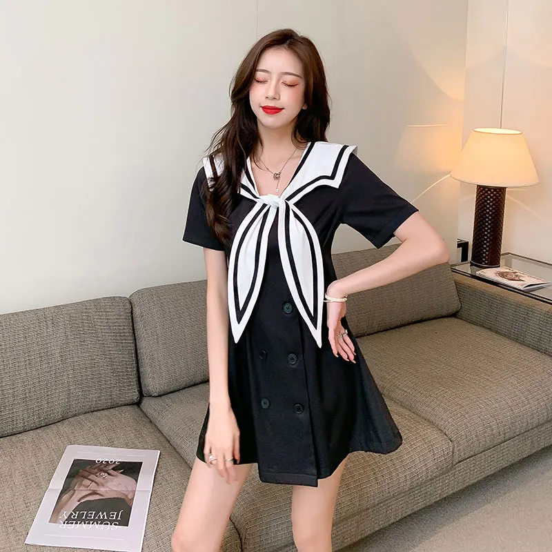 

Dresses for women 2021 Summer Dresses for women Women clothing Preppy style Navy collar Student Girl Show thin Fashion All-match