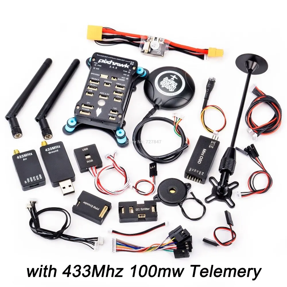 Pixhawk px4 PIX 2.4.8 32 бит Игровые Джойстики+ 433/915 телеметрии+ m8n GPS+ minim OSD+ pm+ Детская безопасность выключатель+ зуммер+ RGB+ стр./мин+ I2C+ 16 г SD - Цвет: 433 100mw Telemetry