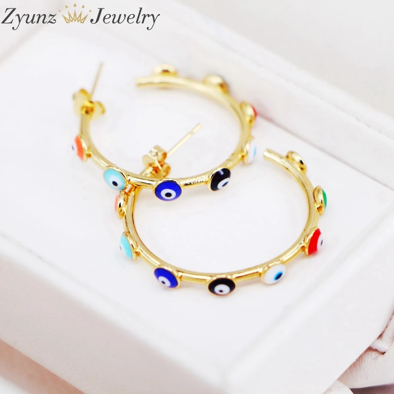 4 пары геометрические круглые серьги с эмалью и сглаза для девочек золотого цвета
