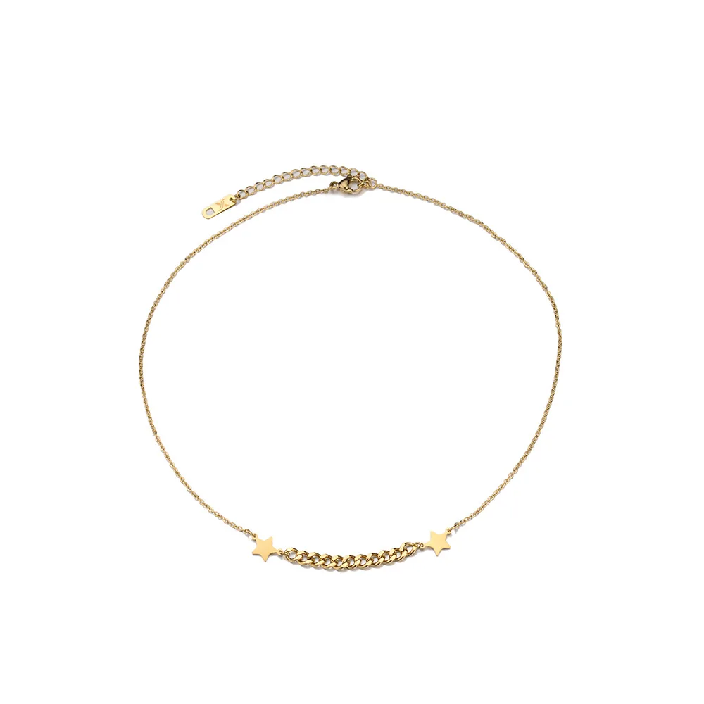 

Ladies Stainless Steel Gold-Plated Necklace Simple Five-Pointed Star Choker Women Temperament Trend Clavicle Chain Jewely Party