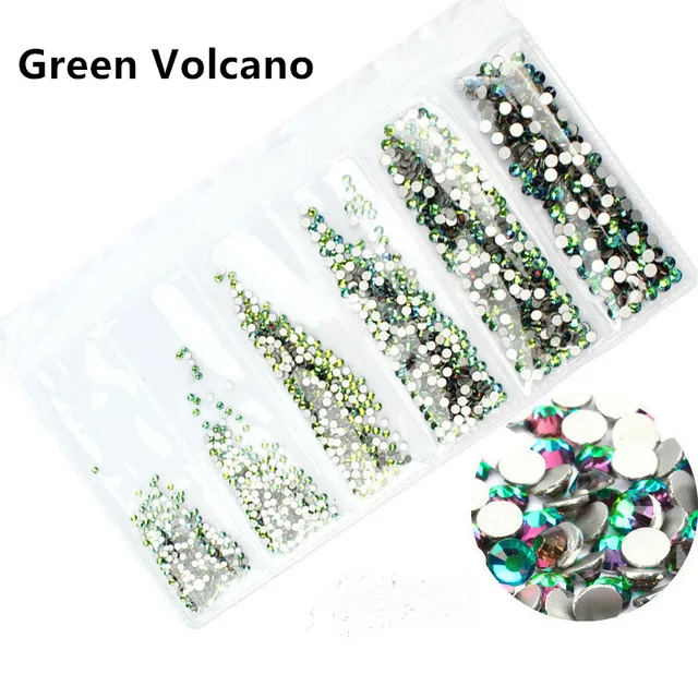 Green Volcano Розовый/зеленый/синий/белый опал SS3-SS10 разных размеров стеклянные стразы для ногтей блестящие стразы для дизайна ногтей - Цвет: Green Volcano