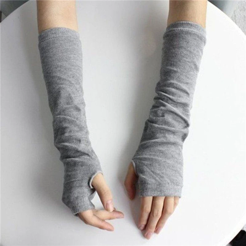 

1 Pair Fashion Ladies Striped Elbow Gloves Warmer Knitted Long Fingerless Gloves Women Elbow Mittens Sun Screen Arm Sleeves