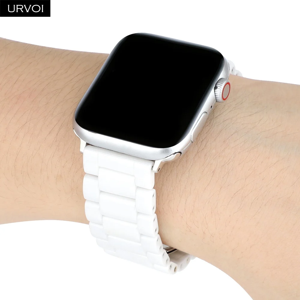 Браслет URVOI link для apple watch 5, 4, 3, полностью керамический ремешок для iWatch 40 мм, 44 мм, блестящая пряжка на запястье, современный дизайн