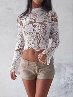 lace long sleeve crop top women fashion summer slim fit floral t shirt short tank crop tops