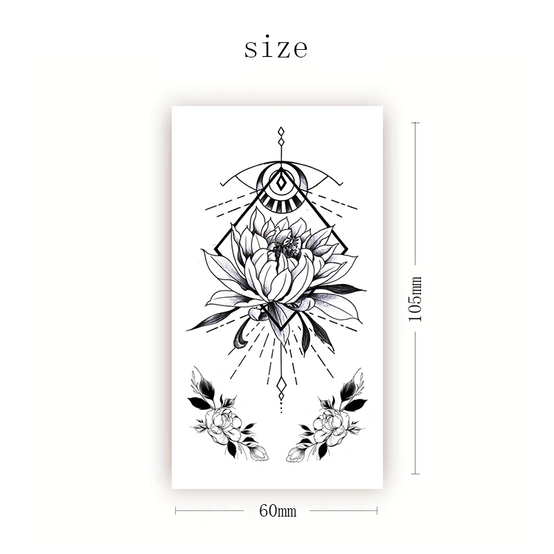

Lotus Vine Temporary Tattoo Stickers Black Geometric Meniscus Fake Tattoos Waterproof Tatoos Arm Hand Small Size for Women Girl