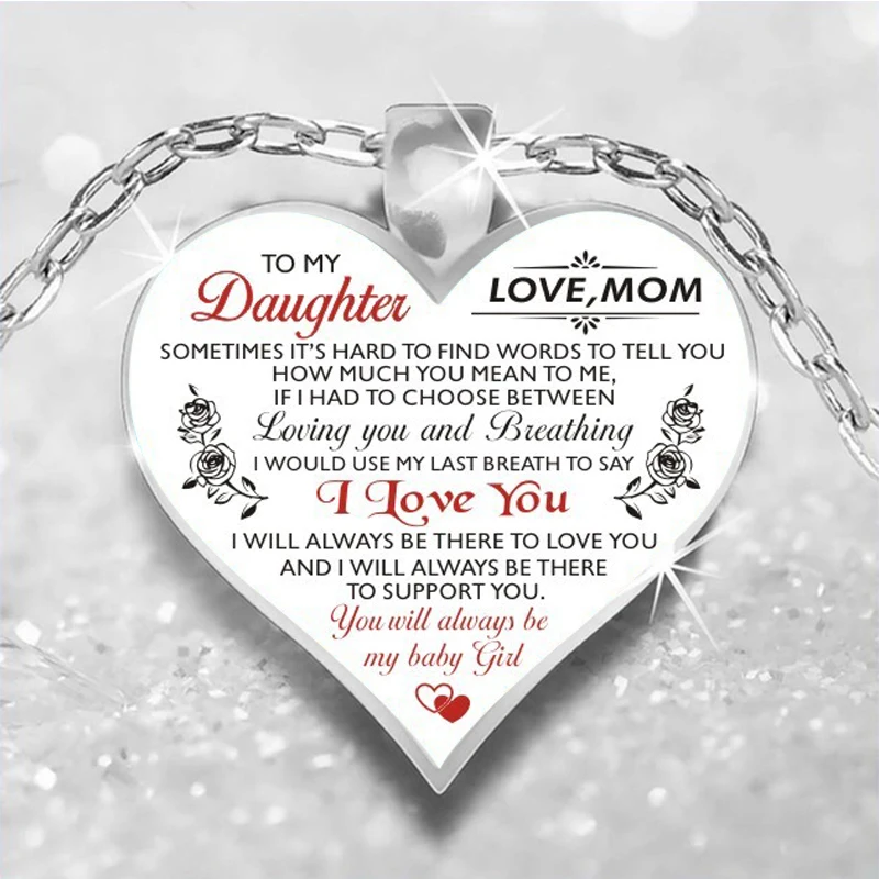 

To My Daughter Love Heart Necklace Pendant Chain Necklaces For My Daughter My Wife Women Girls Jewelry Family Gifts