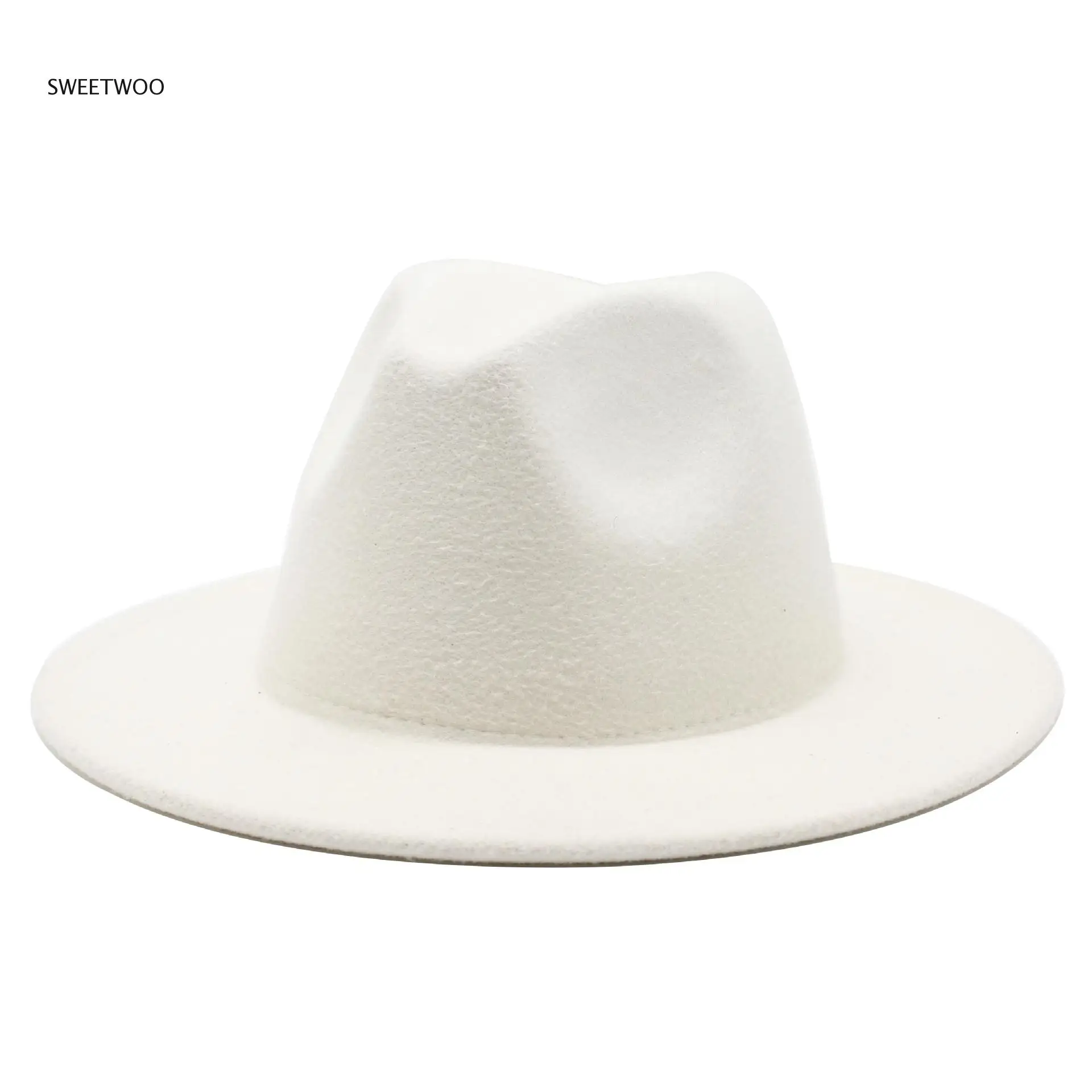All-match Wide Brim Fedora Hat For Women Solid Color Wool Felt Hat For Men Autumn Winter Yellow Jazz Cap 56-61cm