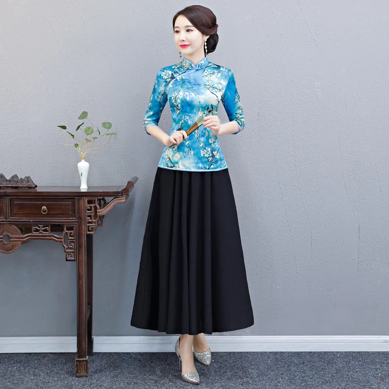 Элегантная женская праздничная одежда с цветочным принтом Классическая рубашка