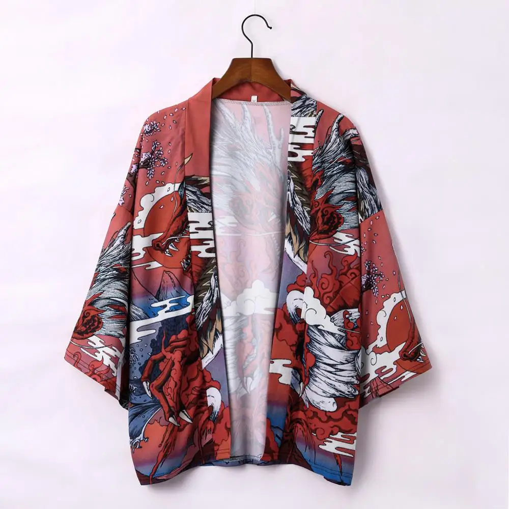 Yukata Haori японский Дракон кимоно кардиган мужской самурайский костюм азиатская