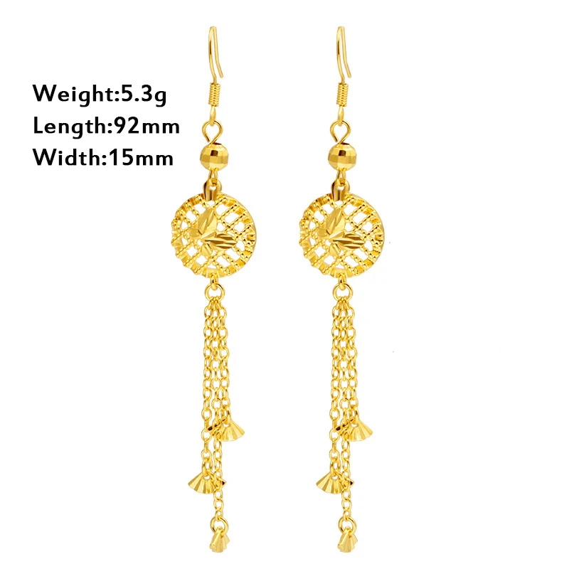 

Elegant 24k Yellow Gold Earrings For Women Sun Flower Design Tassel Drop Earring Vietnam Sand Gold Leaf Earrings Fine Jewelry