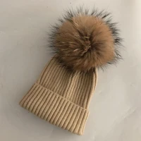 casual new winter hat real fox fur mink pompoms hats for women children spring wool warm skullies beanies hats caps for women