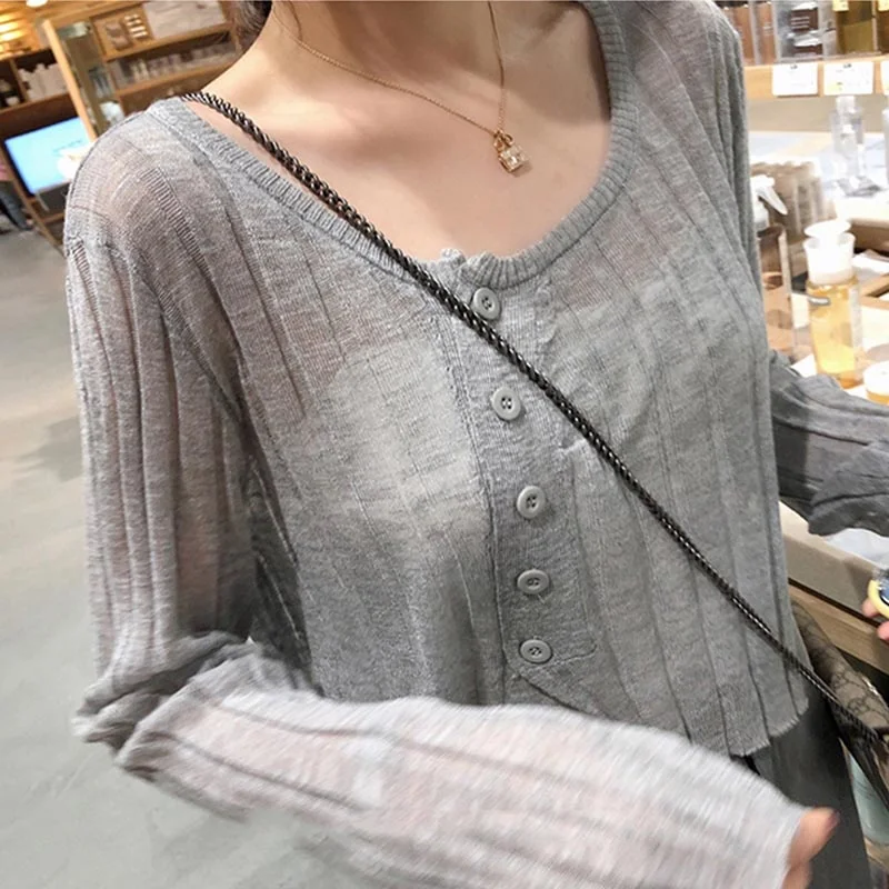 

Outside with Cardigan, Women's Thin Air Conditioning Shirt, Summer Sunscreen Blouse, Ice Silk Sweater, Foreign Style Long Sleeve