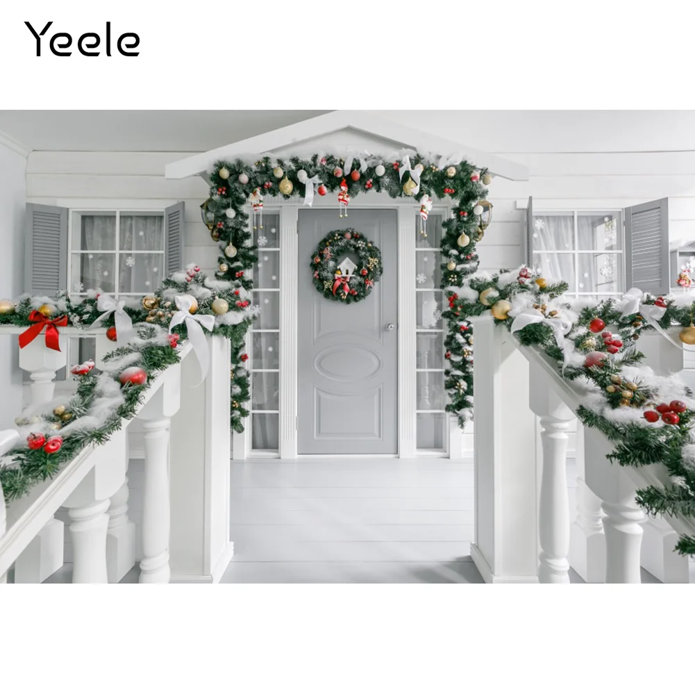 

Yeele White Arch Door Christmas Wreath Window Floor Photography Backdrop Photographic Decoration Backgrounds For Photo Studio