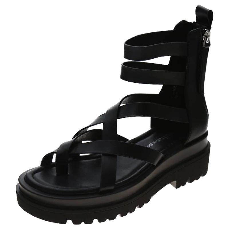 

2021 New Summer Gladiator Sandals Hollow Out Thick Soled Roman Shoes Woman Clip Toe Flat Platform Cross-tied Sandals Sandalias