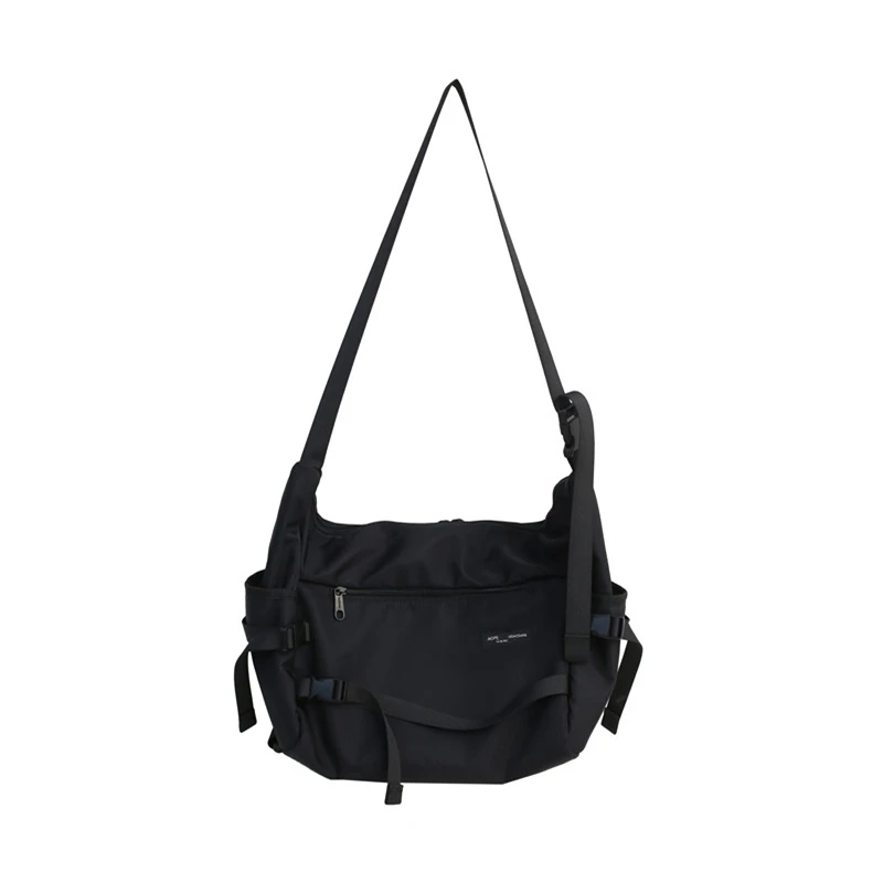

Solid Messenger Bag Men and Women Street Hip Hop Harajuku Function Male Shoulder Bag Black Nylon Multifunction Crossbody Bag