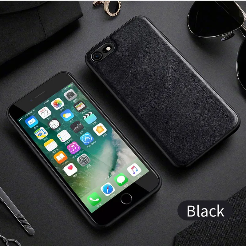 black phone case Для IPhone 8 7 6 Plus чехол X-Level Ретро кожа мягкий силиконовый край задняя крышка для IPhone Xs Max XR телефон оболочка Fundas качество - Цвет: black phone case