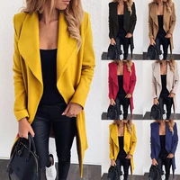 women autumn and winter fashion elegant strap lapel turn down collar woolen coat with chic female s outwear abrigos mujer