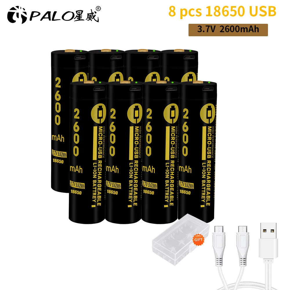 Palo Новое поступление USB интерфейс Быстрая зарядка низкий саморазряд 18650 usb литий-ионный аккумулятор светодиодный аккумулятор высокой емкости - Цвет: 8pcs