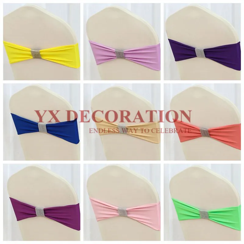 

Аксессуары 50 шт./партия, лента из лайкры, пояс из спандекса для стула с сетчатой пряжкой, украшение для стула из спандекса