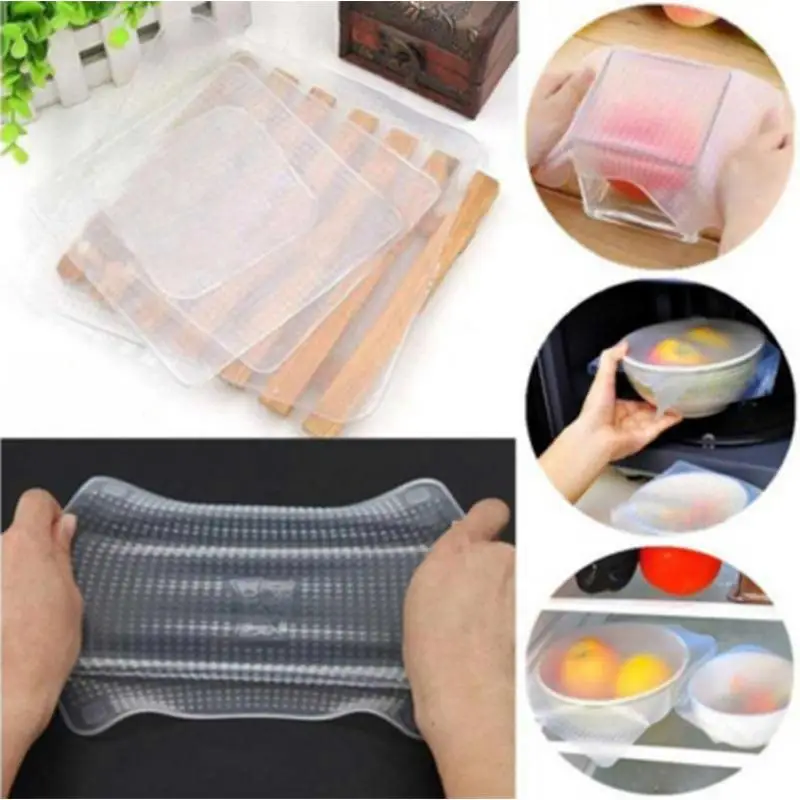 4 pieces Silicone Stretch Lids Reusable Airtight Food Wrap Covers Keep Cool Seal Bowl Blanket Kitchen Cookware | Дом и сад