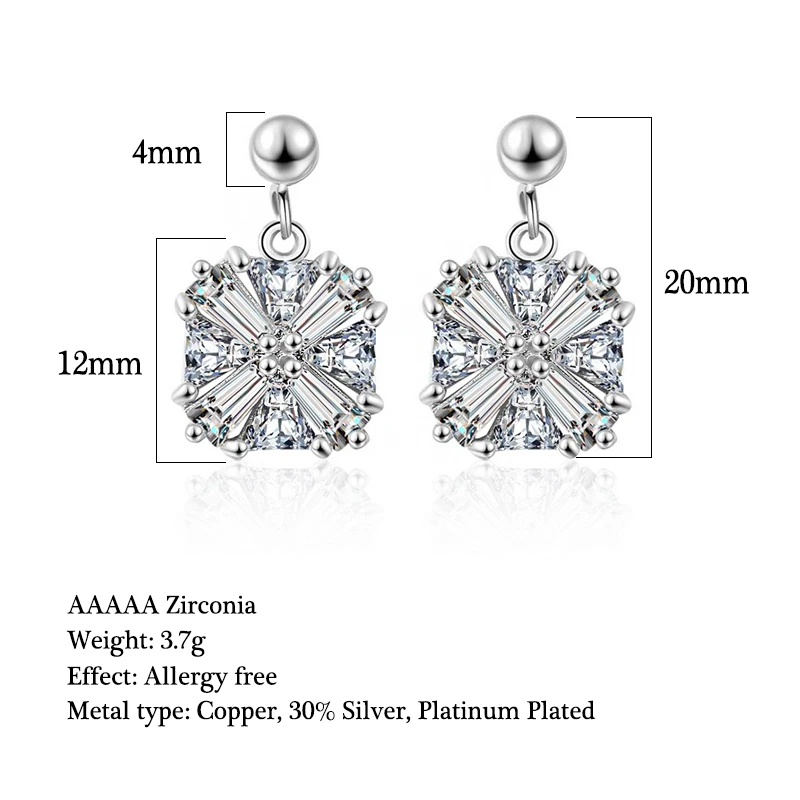 

Eexquisited 5A Shiny Zirconia Square Shaped Pendant Earrings Korean Style Drop Earrings Fashion Wedding Jewelry For Women