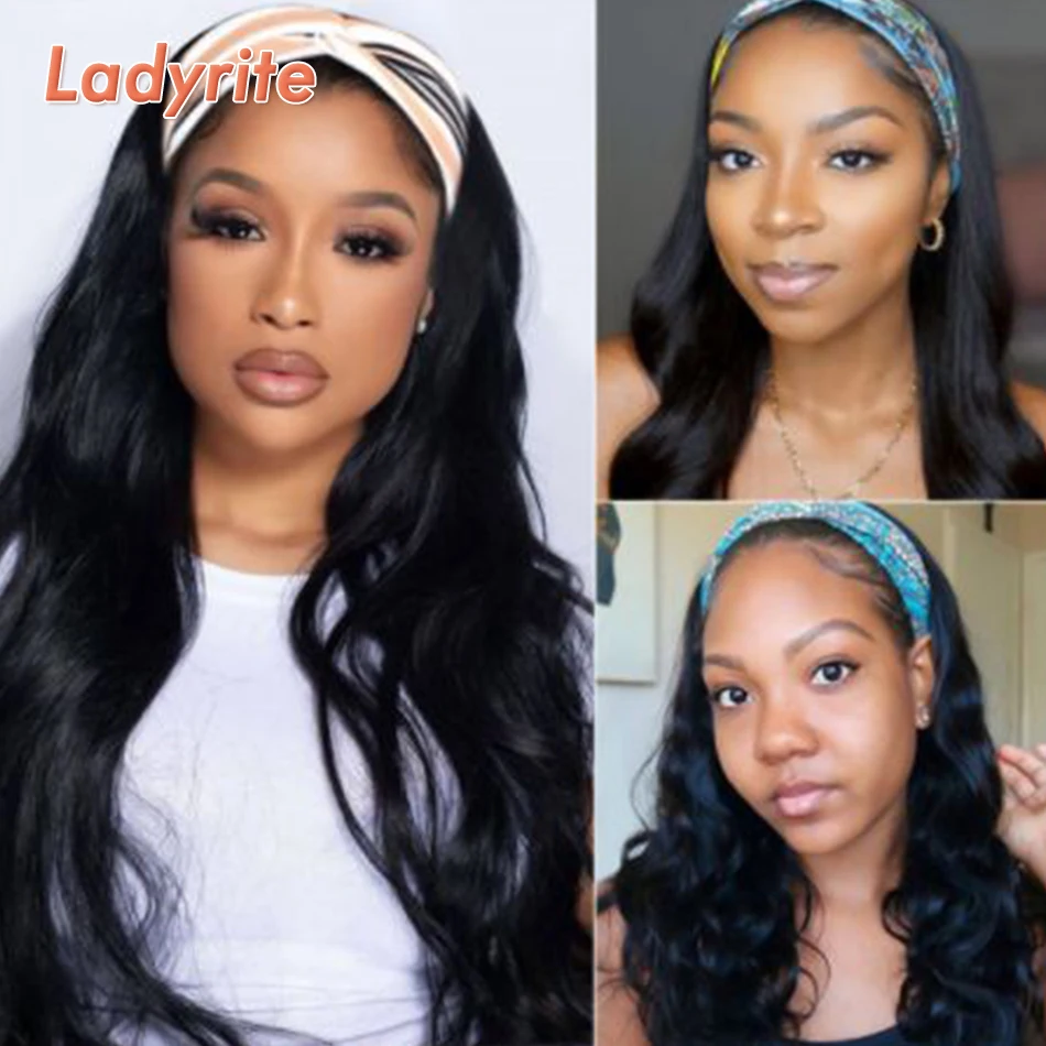 

ladyrite Natural Black Body Wave Headband Wigs Remy Human Hair Glueless Brazilian Scarf Wigs For Women Full Machine Made Wigs