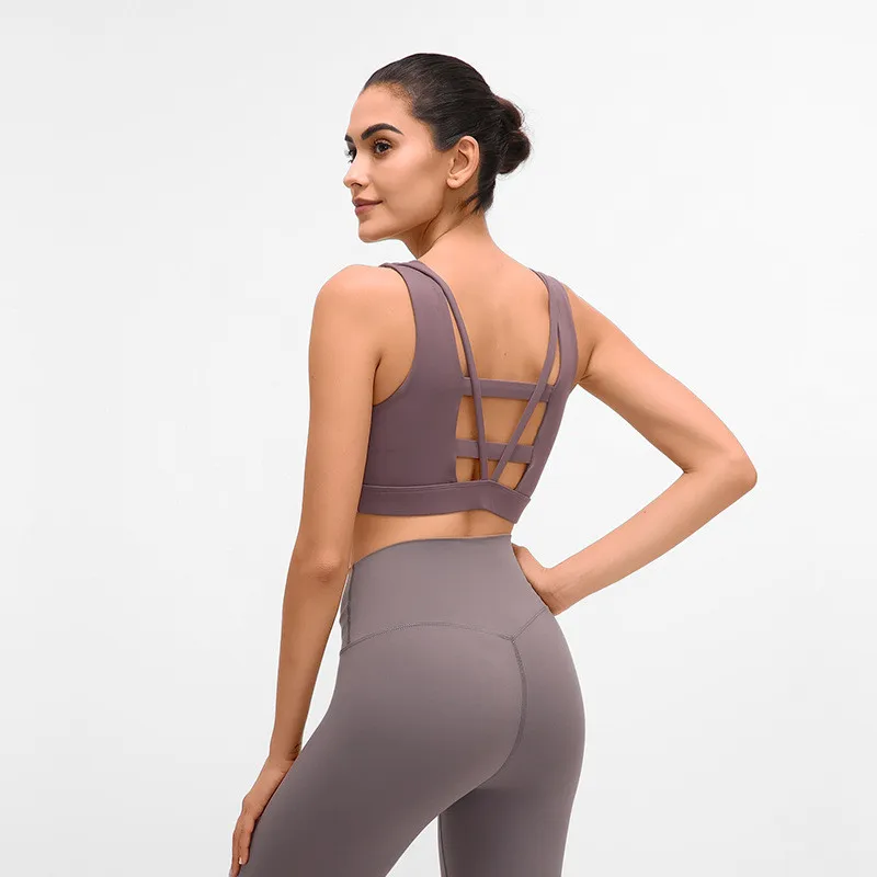 New Shockproof Sports Bra Women Gym Fitness Push Up Bras Deep V sexy hollow Yoga Bra Back Cross Ladies Run Bras fitness Top