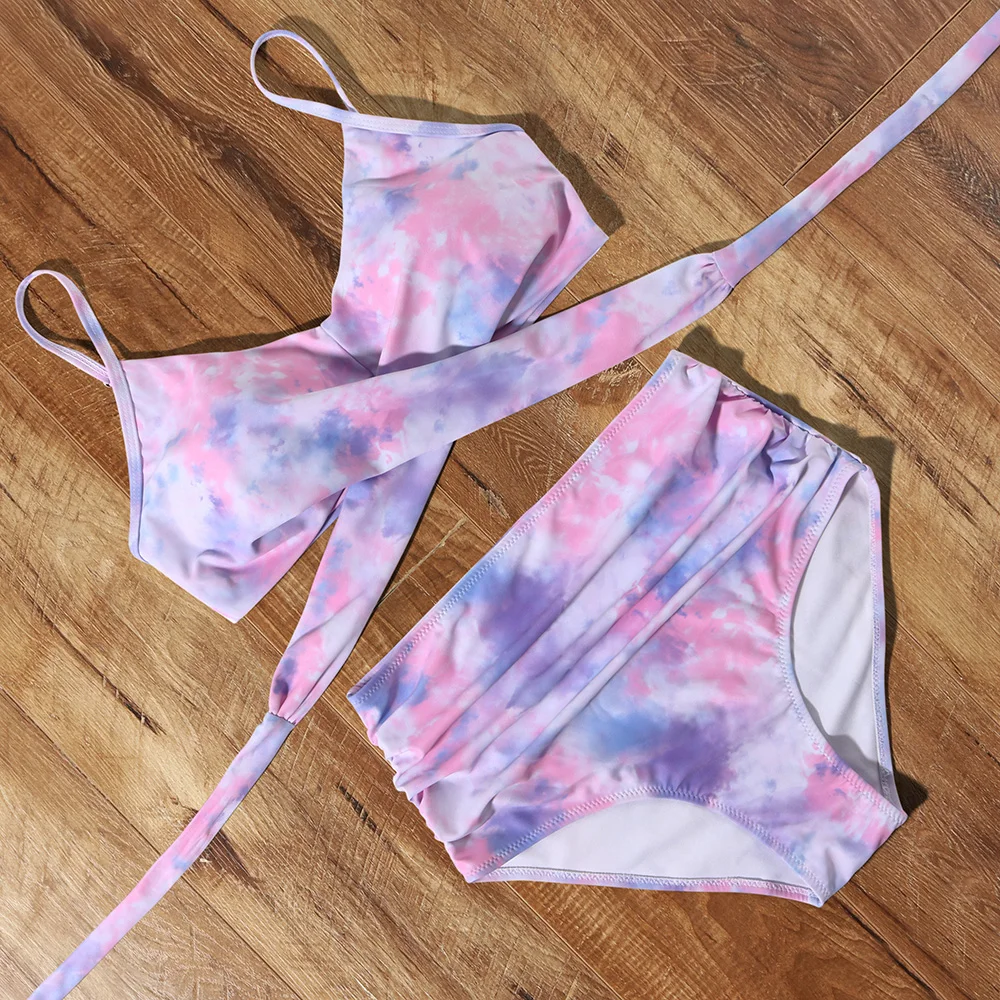 Тай дай бикини пуш ап купальник с принтом Высокая Талия 2021 крестообразная