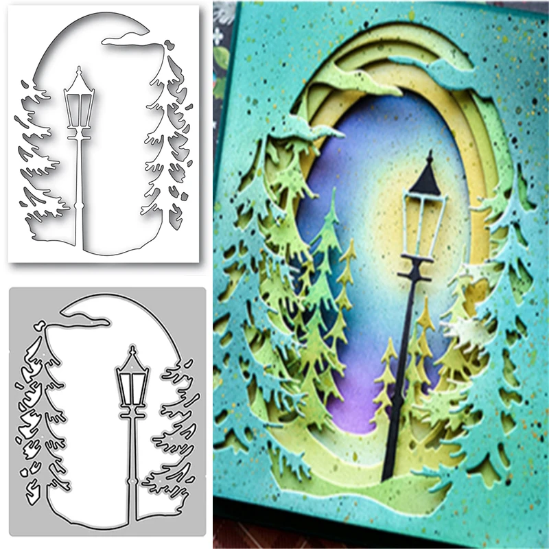 

Metal Cutting Dies Scrapbooking Layered Frame Lamplight Christmas Tree Metal Dies DIY Embossing Craft Making Greeting Card Album