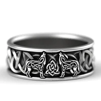 huitan viking nordic mythology giant wolf men ring defense totem wolf fashion hip hop rock unisex finger ring punk gift