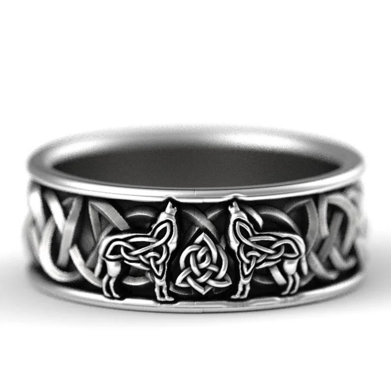 Мужское кольцо Huitan в скандинавском стиле с волком и скандинавской мифологией