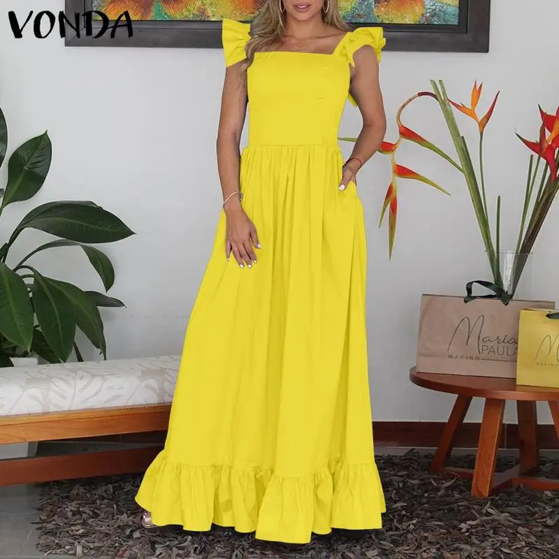 

2021 VONDA Women Summer Dress Holiday Party Long Maxi Dress 2021 VONDA Vintage Ruffled Party Vestido Oversized Casual Robe Femme