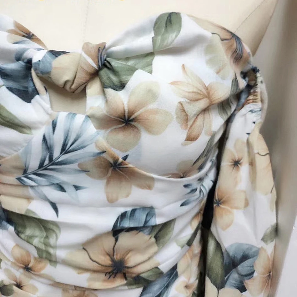 

Women's Printed Dress Sexy Off Shoulder Lantern Short Sleeve Drape Split Backless Print Midi Dress 2020 Fashion Vacation Vestido