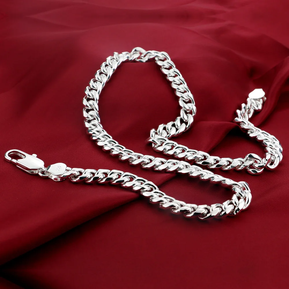 

New Arrivals Women 8MM Full Sideways Silver Necklace 925 Sterling Silver Fashion Jewelry Women Men Link Chain Necklace