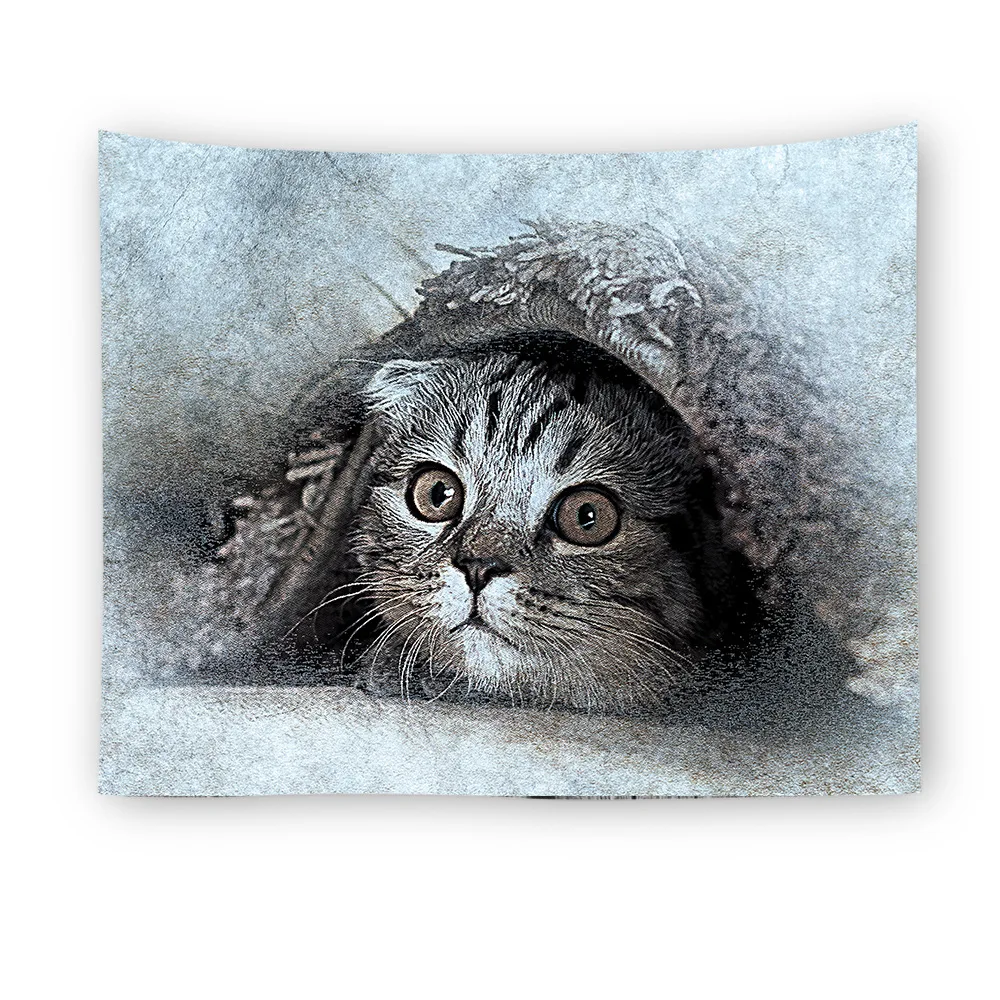 

Cat Tapestry Multicolor Cute Sleepy Cat Printing Black White Home Wall Decoration Magic Wall Hanging Art Wall Blanket
