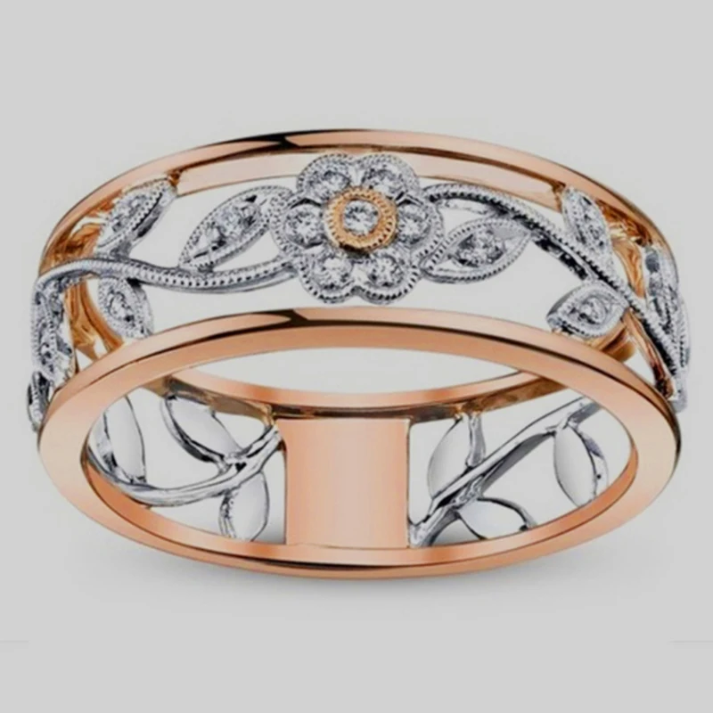 

Cubic Zirconia Ring For Women Hollow Two-tone Ring Rose Gold Jewelry Fashion Popular Rhinestone Wedding Rings For Femal