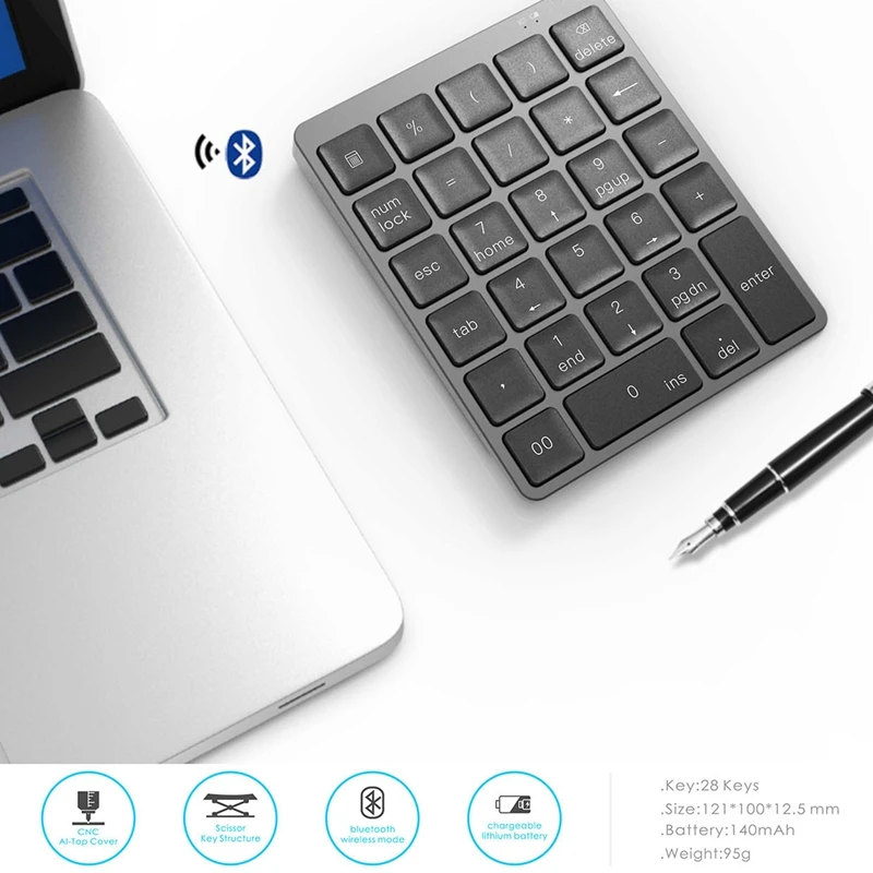 N960 Bluetooth клавиатура Алюминий 28 клавишная зарядка через USB ультра тонкий