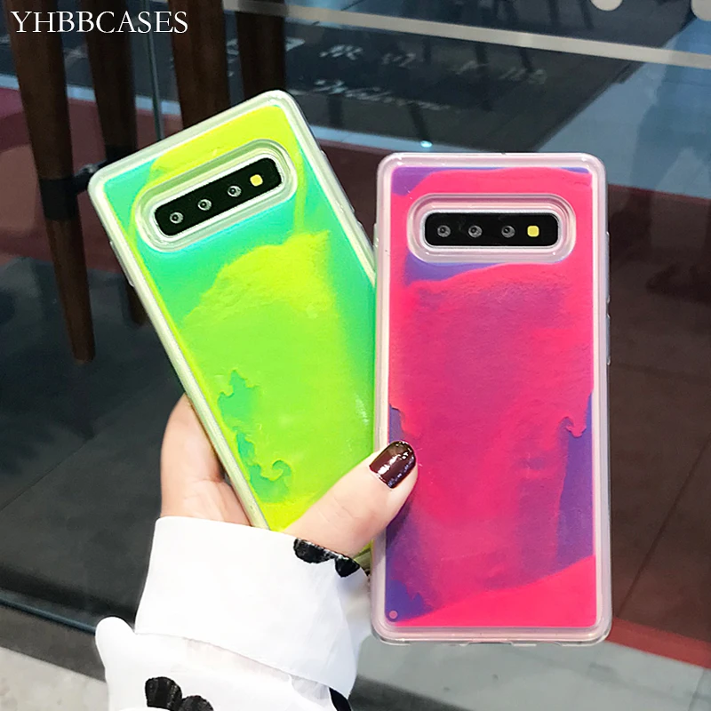 Светящиеся неоновые Чехлы YHBBCASES для Samsung Galaxy S8 S9 S10 Plus Note 10 8 9 чехлы с жидким блеском