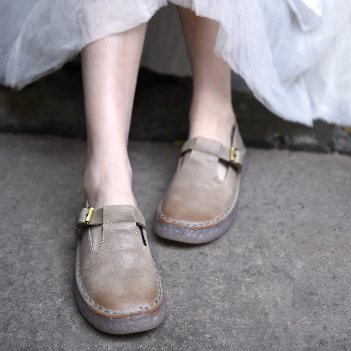 Artmu Original Retro Flat Sole Women's Shoes Soft Bottom Slip-on Loafers Genuine Leather Handmade Simple Versatile | Обувь