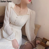 sister fara elegant square collar spring dresses for women 2022 full sleeve loose casual dress autumn knee length womens dress