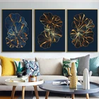 Абстрактная синяя Золотая Картина на холсте с цветами на стену плакаты принты современные картины в скандинавском стиле для гостиной домашний декор
