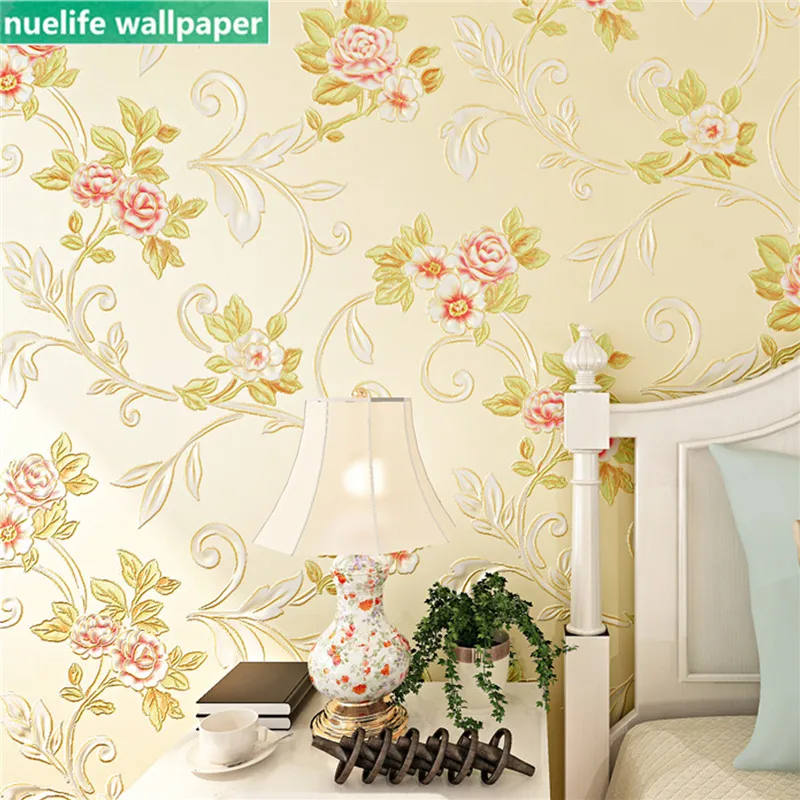 

European style golden garden wallpaper Living room bedroom study TV background wall non-woven TV background flower wallpaper