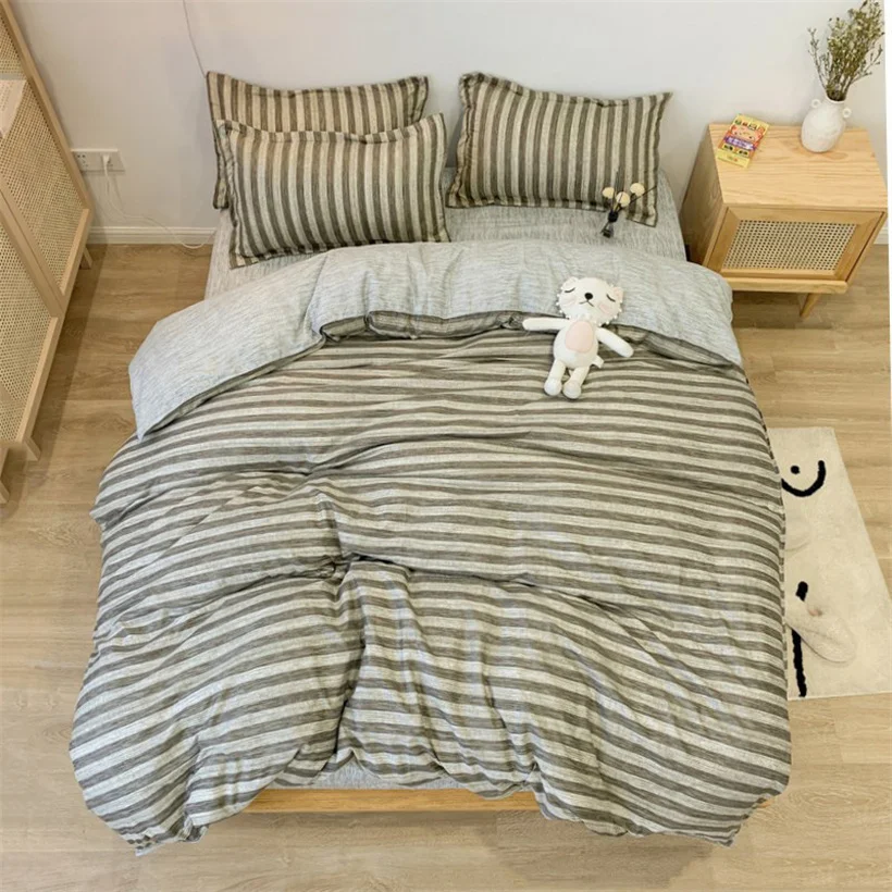 

Minimalist Bedding Set Green Blue Striped Twin Full Queen King Size Duvet Cover Set with Bed Linen Sheet Pillowcase All Season