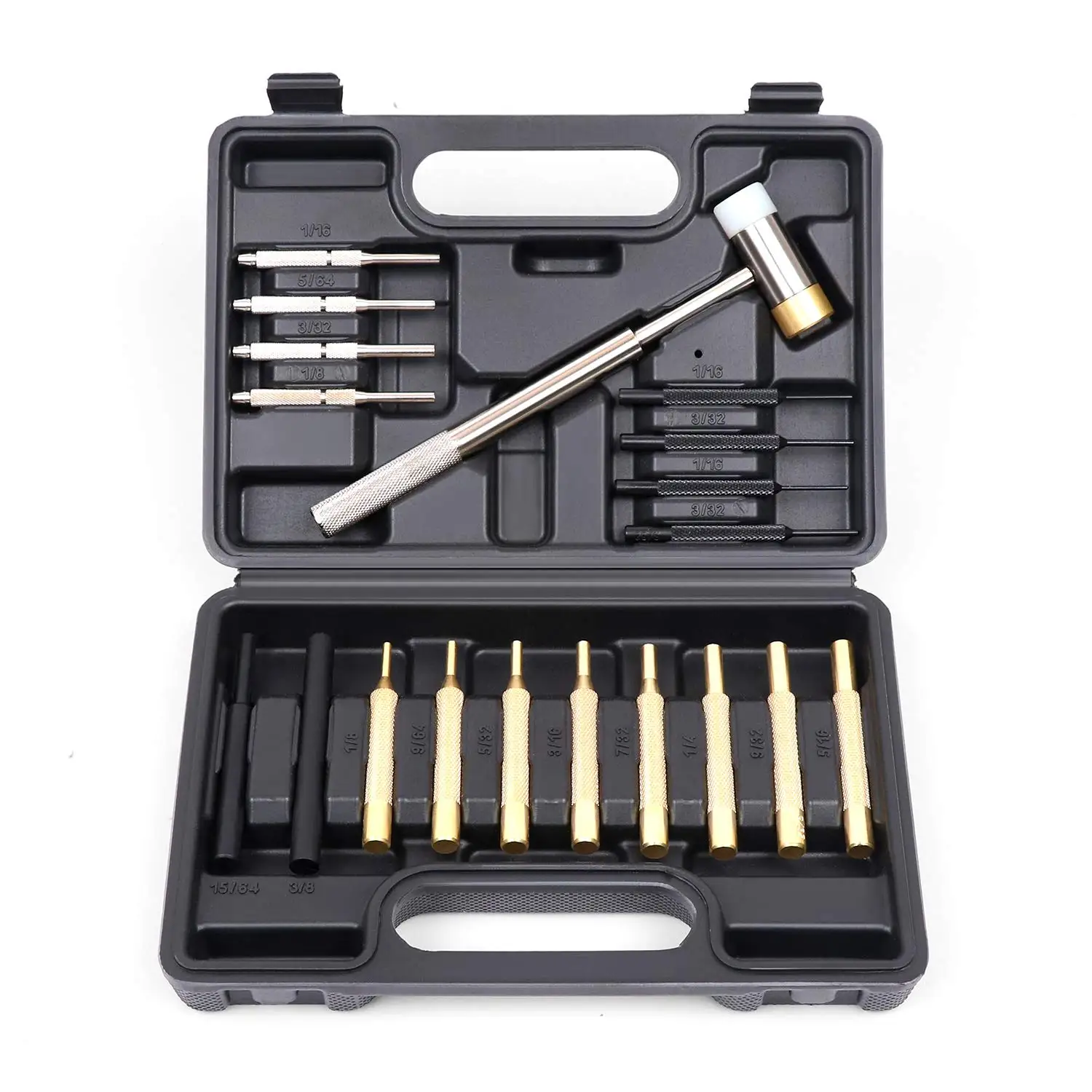 

Punch Set Roll Pin Punch Kit with Double-Sided Copper Hammer Metal Removal Tool Kit Gunsmithing Maintenance